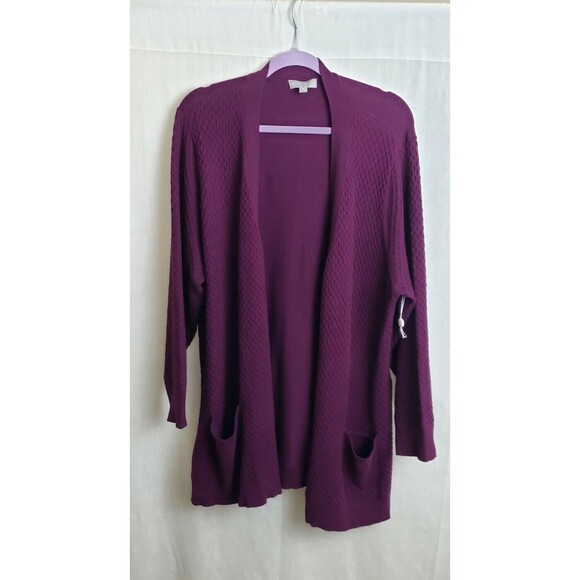 Evolution By Cyrus Sweater Cardigan Open Front Burgundy Red Waffle Plus 2X NEW - Picture 1 of 6